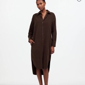 Madewell Corduroy Long-Sleeve Midi Shirtdress, NEW, Size XS Brown